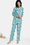 Zivame Blotched Bloom Woven Pyjama Set - Florida Key — thumbnail 4